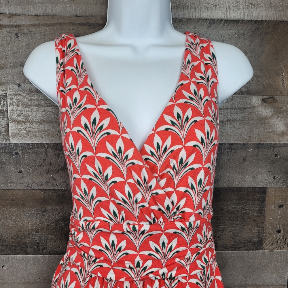 Boden Red and White Patterned Midi Dress - Picture 7 of 10